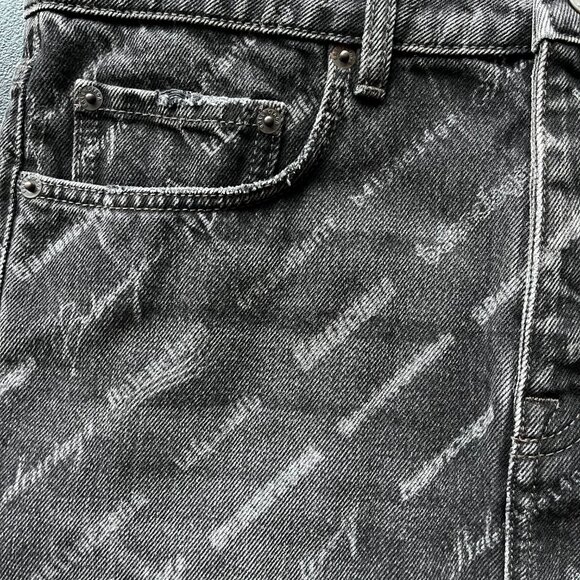 NWT Balenciaga Logomania Mini Skirt Black Denim Allover Logo Print Fitted - Picture 9 of 13